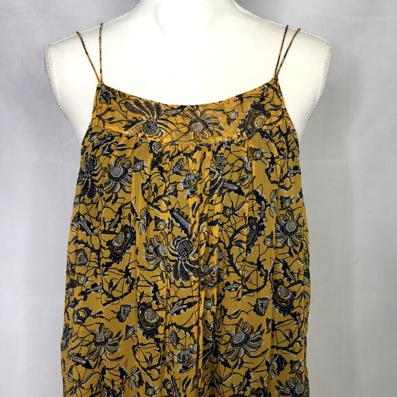 Isabel Marant Etoile yellow / blue silk abstract floral print hi-low tank top - Picture 4 of 10